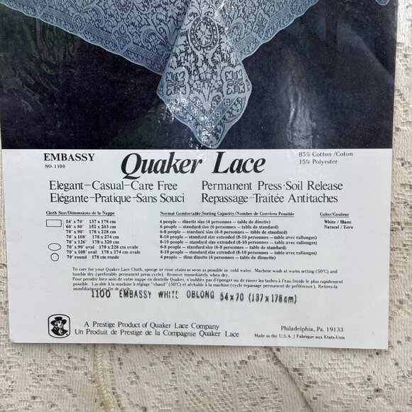 VTG Quaker Lace Embassy Tablecloth No Iron 54"x70" Ecru Soil Releasing NOS - Picture 6 of 7